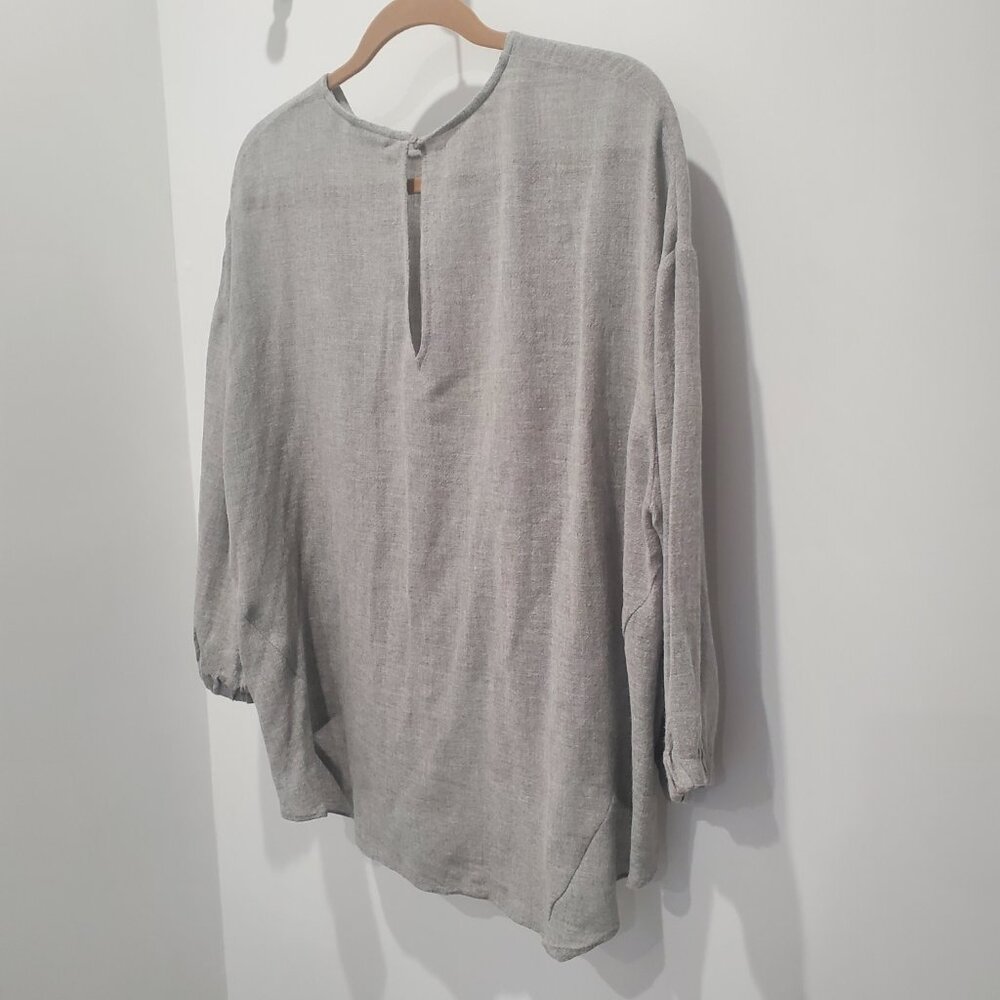 Zara Light Grey Linen Style High Low Asymmetrical 3/4 Sleeve Top XL - Picture 4 of 10